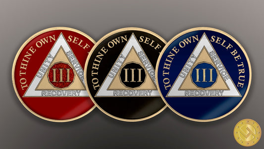 Tri-Plated 3 Year Sobriety Coin – AA, NA, Alanon Recovery