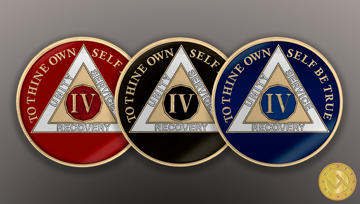 4 Year Sobriety Coin – AA, NA Tri-Plated Medallion