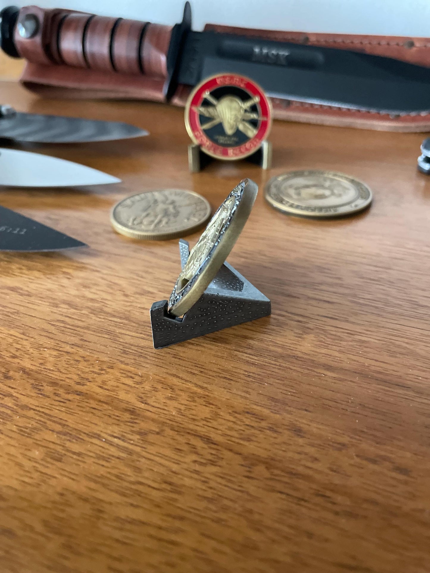 Antique Silver Coin Display Stand – Challenge Coin & Sobriety Medallion Holder