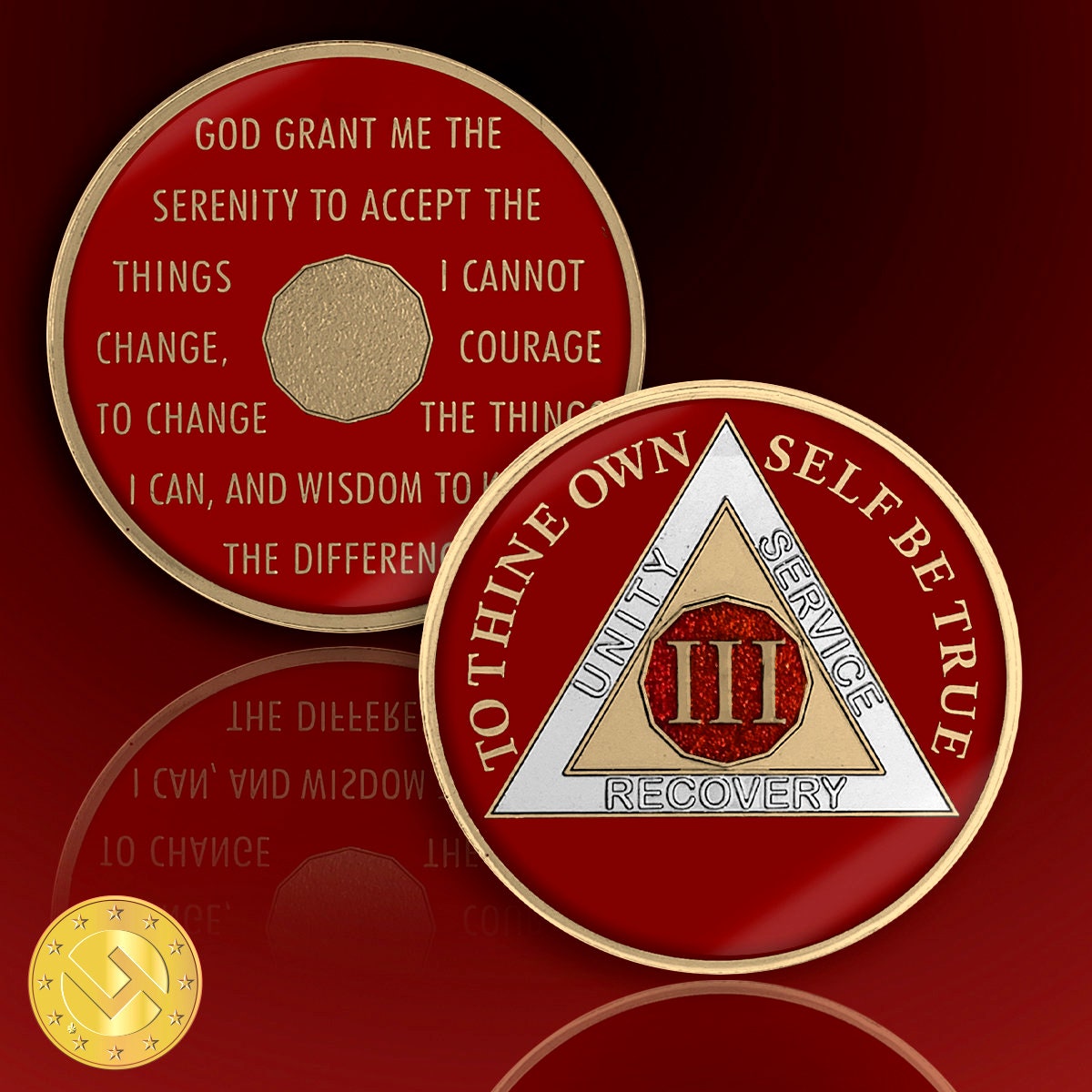 Tri-Plated 3 Year Sobriety Coin – AA, NA, Alanon Recovery
