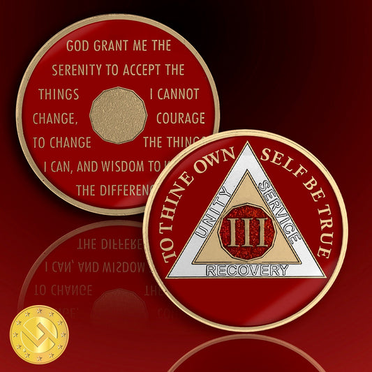 Tri-Plated 3 Year Sobriety Coin – AA, NA, Alanon Recovery